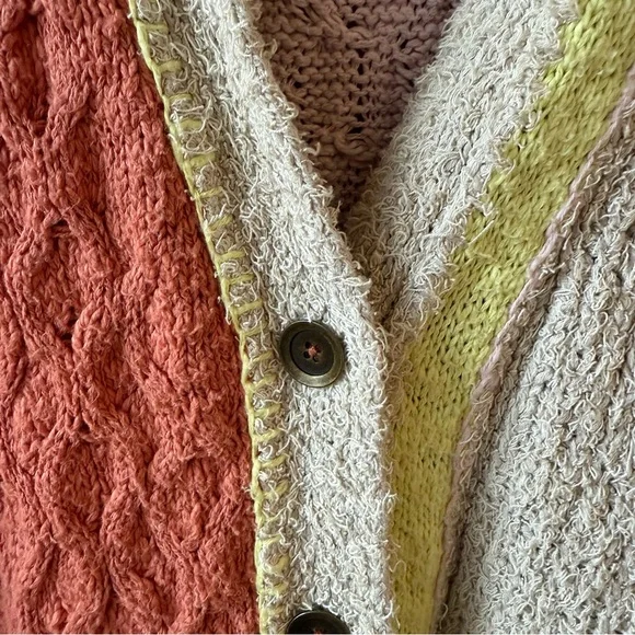 Free People Pink and Cream Button-Up Cardigan - Picture 4 of 5